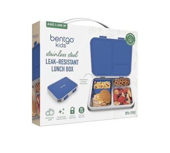 Bentgo Kids Stainless Steel Leak-Resistant Lunch Box – Bento-Style, 3 Compartments, and Bonus Silicone Container for Meals On-the-Go – Eco-Friendly, Dishwasher Safe, BPA-Free (Blue)