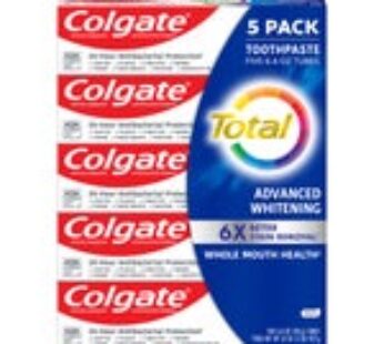 New Colgate Total Advanced Whitening Toothpaste, 6.4 oz, 5-pack