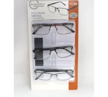 Design Optics by Foster Grant Cole Full Rim Rectangular Reading Glasses, 3-pack +1.25