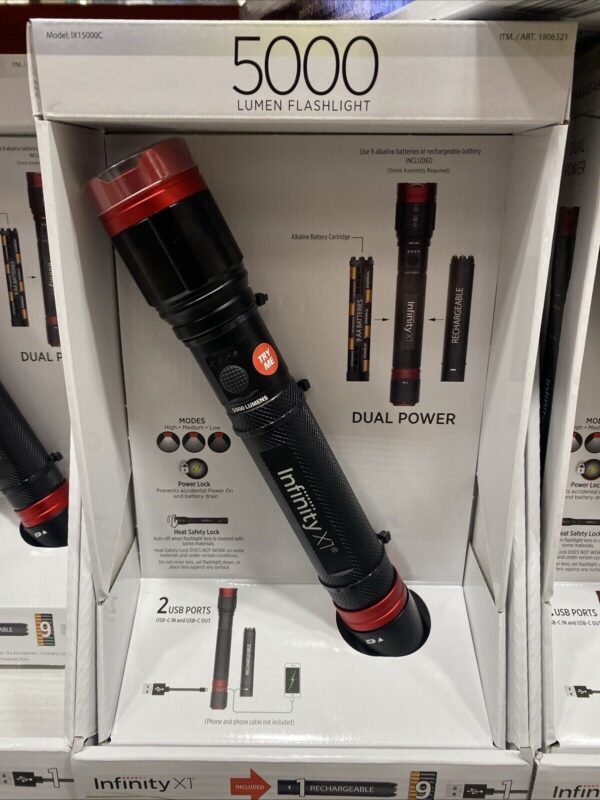 Infinity X1 Dual Power Rechargeable Flashlight 5000 Lumens