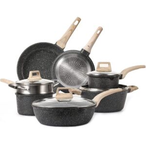 Carote Nonstick Pots and Pans Set 8 Pcs Induction Kitchen Cookware Sets (Black)