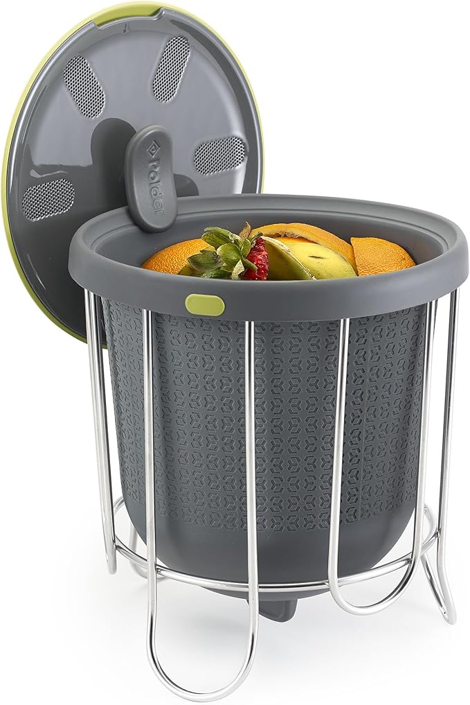 POLDER SILICONE KITCHEN COMPOST BIN Kitchen Scrap Scraps Lid 3.8L