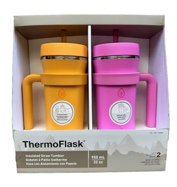 ThermoFlask 32 oz Double Wall Vacuum Insulated Stainless Steel Water Bottle with Spout and Straw Lid
