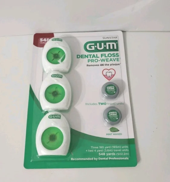 GUM Pro-Weave Woven Dental Floss, Shred Resistant Waxed Floss, Mint Flavored, 3 Count + 2 Travel Units C3 - Image 2