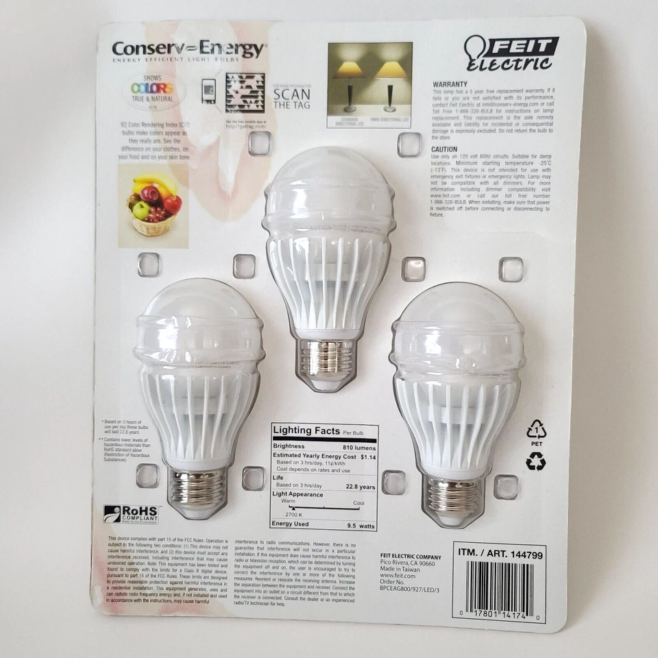 Feit Electric 60 Watt Replacement LED Dimmable Bulbs Omni Directional 3 Pack - Image 3