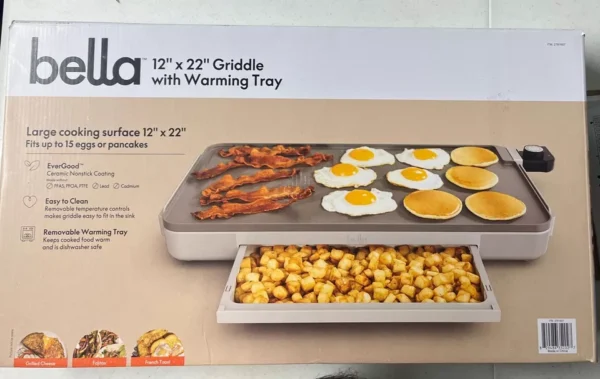 Bella 12" X 22" XL Griddle with Warming Tray - Image 4