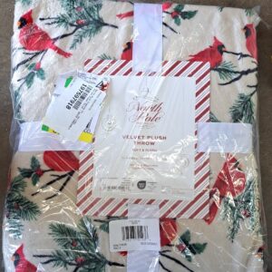 North Pole Trading Co . Holiday Velvet Plush Throw - BEIGE CARDINALS ONE SIZE