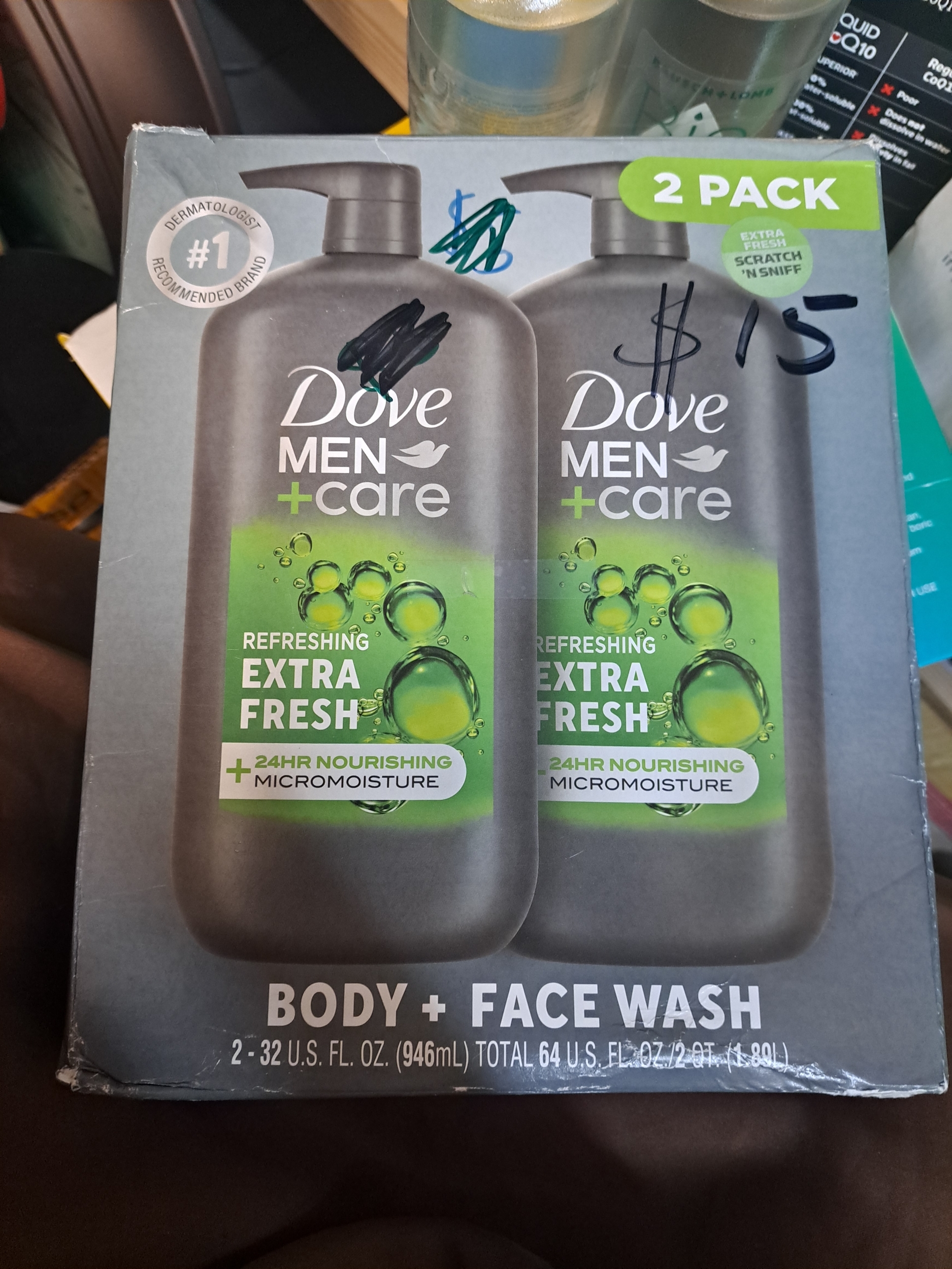 Dove Mens Extra Fresh Body + Face Wash 32 Fluid Ounce (Pack of 2)