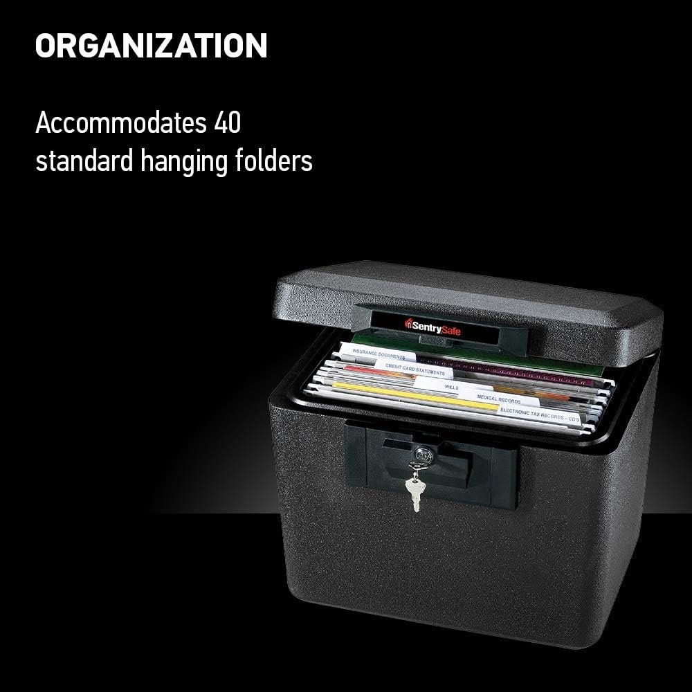 SentrySafe Black Fireproof Document Box with Key Lock, Safe Secures Files and Documents for Home or Office, 0.61 Cubic Feet, 13.6 x 15.3 x 12.1 inches, 1170 - Image 5