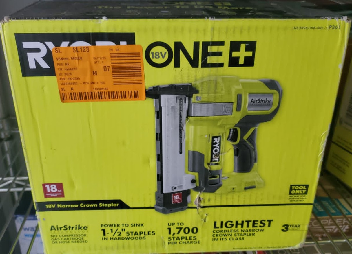 RYOBI ONE+ 18V 18-Gauge Cordless AirStrike Narrow Crown Stapler (Tool Only)
