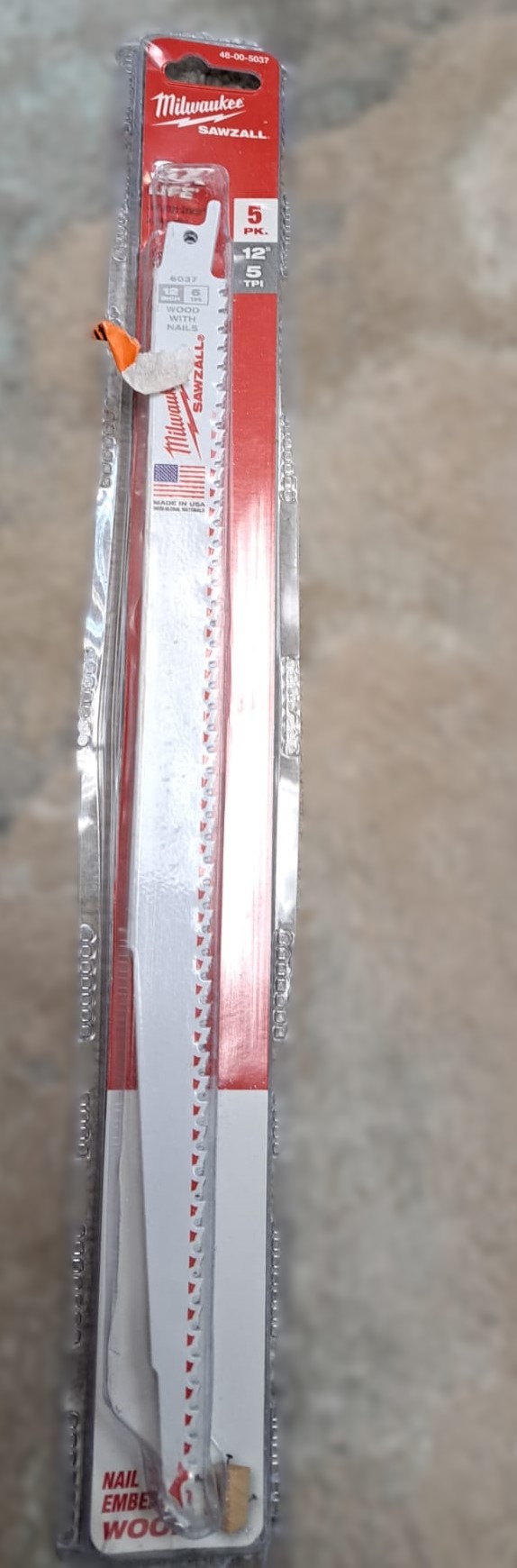 Milwaukee Tool 48-00-5037 12" 5 Tpi Sawzall Blades