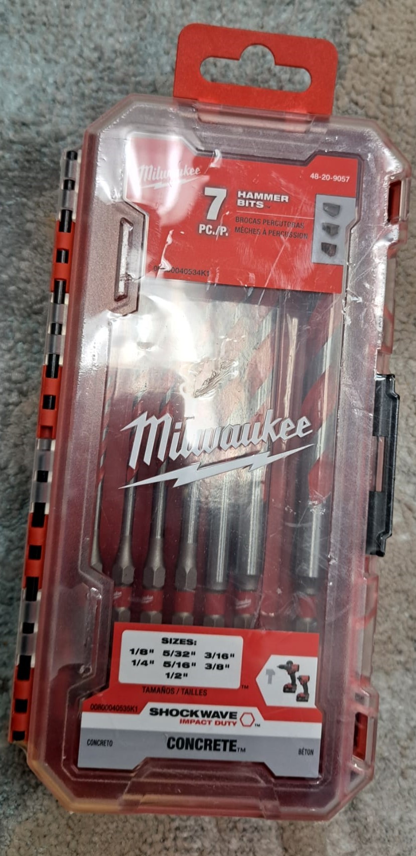 Milwaukee 48-20-9057 7 Piece Shockwave Carbide Hammer Drill Bit Kit For Concrete, Stone, Masonry Drilling