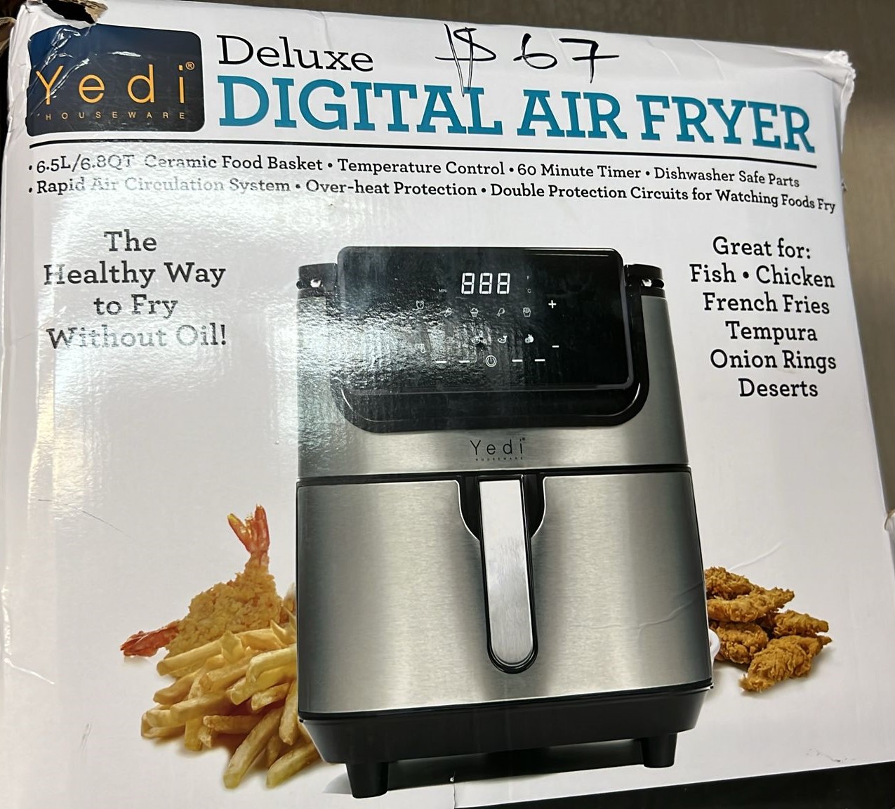 Yedi Evolution Air Fryer, 6.8 Quart, Stainless Steel, Ceramic Cooking Basket, with Deluxe Accessory Kit and Recipe Book