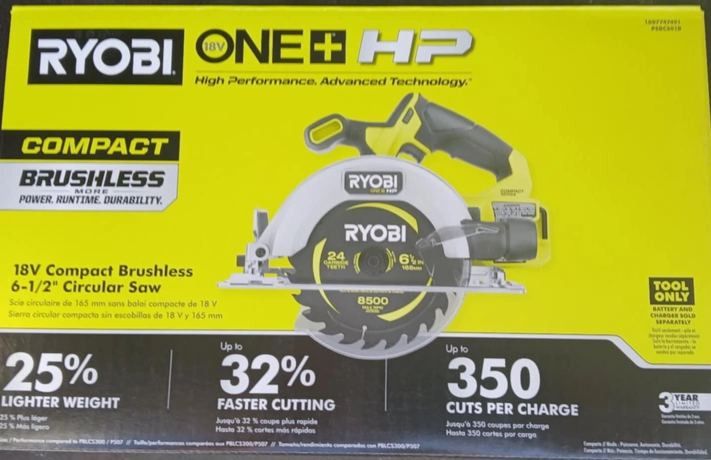 RYOBI 18V ONE+ HP COMPACT BRUSHLESS 6-12 CIRCULAR SAW (Tool Only)