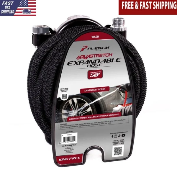 Expandable Hose & Storage Reel 50' Aluminum Fittings Safe Fabric Lightweight