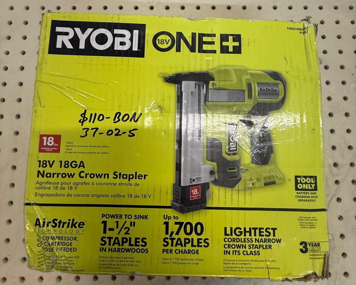 RYOBI ONE+ 18V 18-Gauge Cordless AirStrike Narrow Crown Stapler (Tool Only)