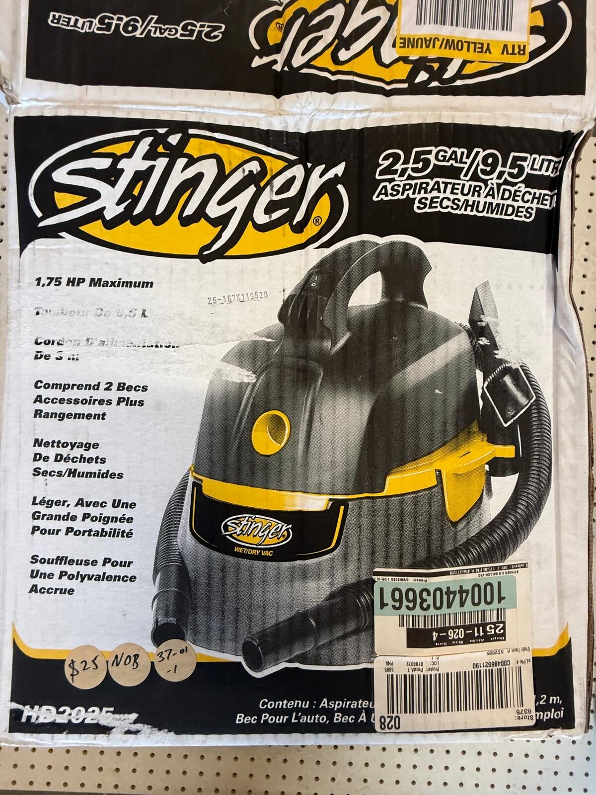 Stinger 2.5 Gallon, 1.75 Peak HP WetDry Shop Vacuum