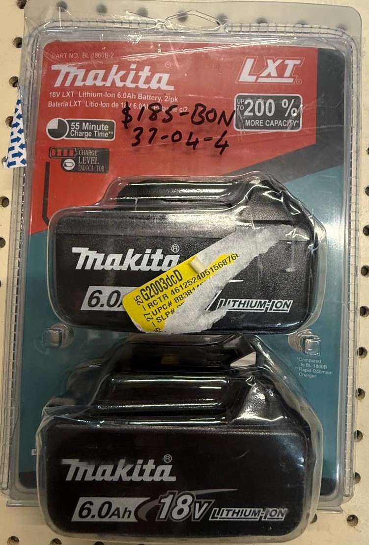 2 x Makita BL1860B-2 18V LXT Lithium-Ion 6.0 Ah Battery