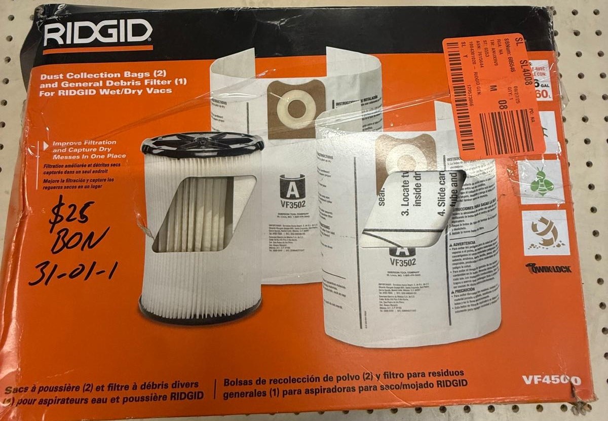 Wet Dry Vac Filter Kit with General Debris Cartridge Filter and Two Dust Bags for Select 12-16 Gal RIDGID Wet Dry Vacs