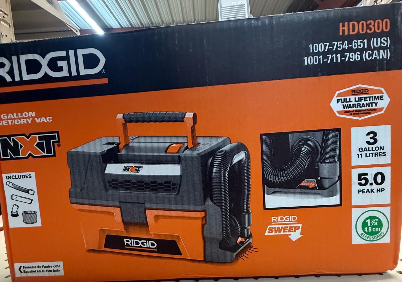 3 Gal. 5.0 Peak HP NXT Shop Vacuum Wet Dry Vac with Fine Dust Filter, Expandable Hose and Accessory Attachments