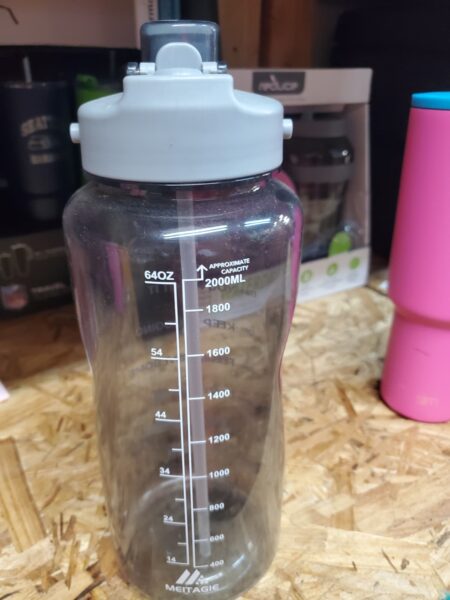 Wellness 64oz Sports Water Bottle Gray with Straw