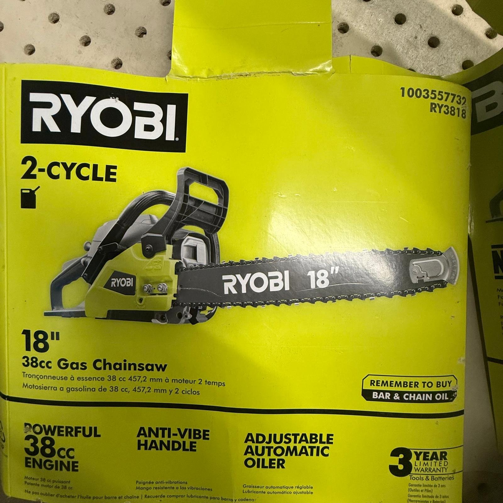 RYOBI 18 in. 38cc 2-Cycle Gas Chainsaw with Heavy-Duty Case