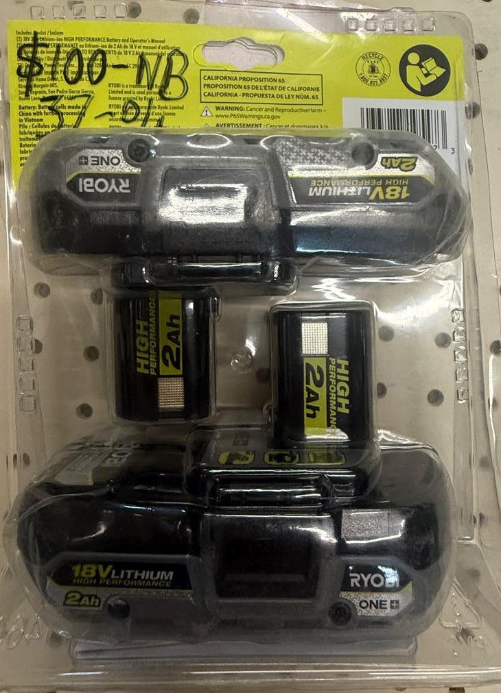 RYOBI 18V ONE+ 2AH LITHIUM HIGH PERFORMANCE BATTERY (2-PACK)