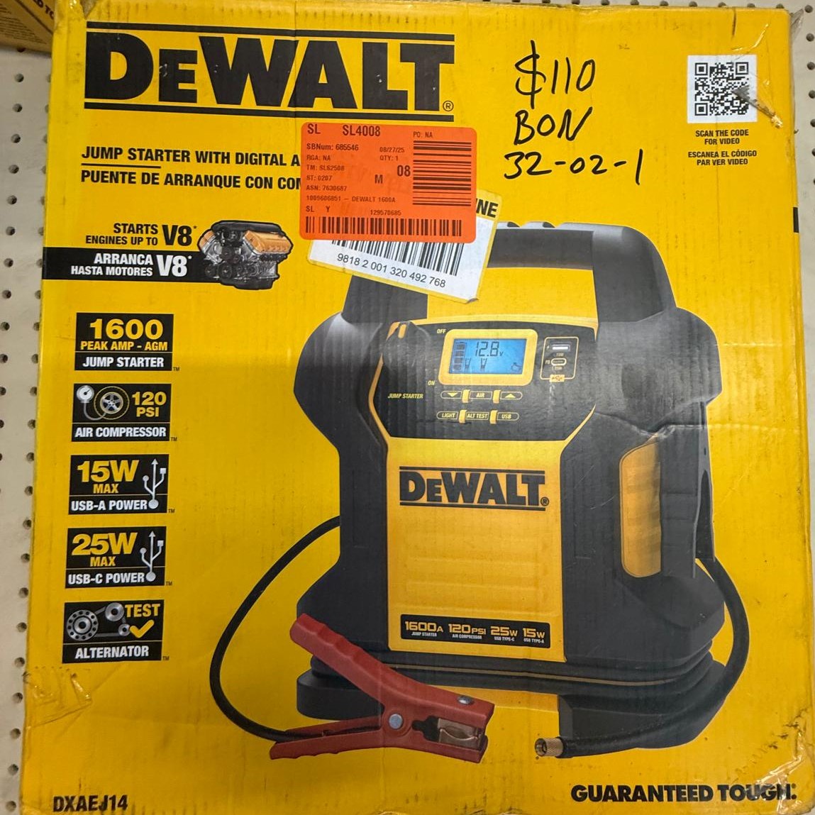 DEWALT 1600 Peak Amp Jump Starter with Digital Compressor and USB Power Bank