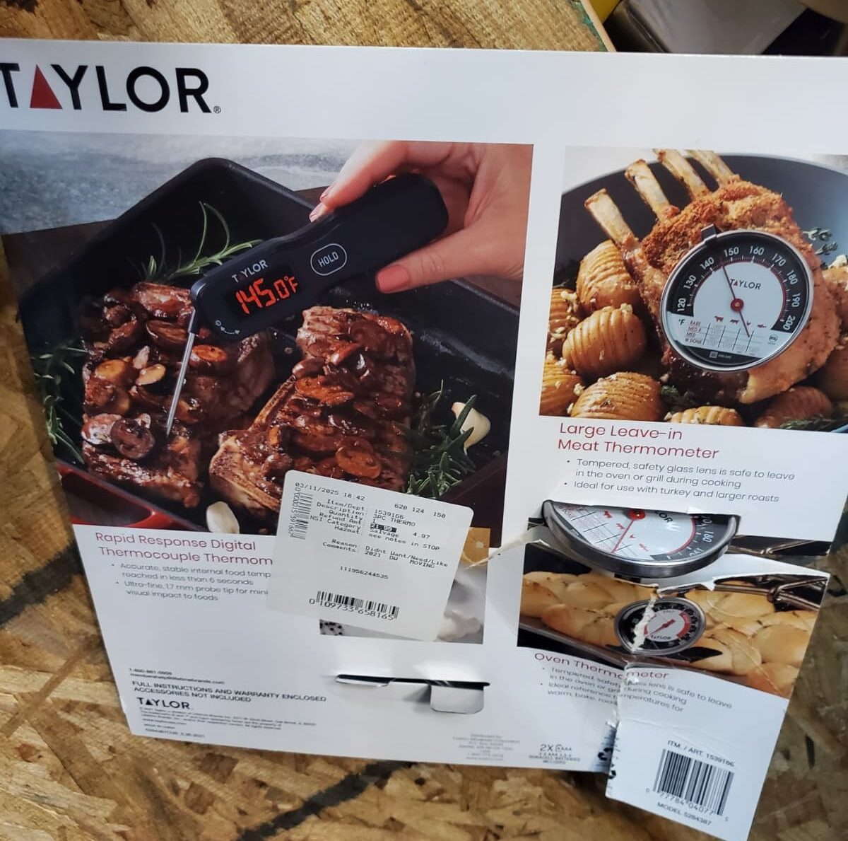 TAYLOR 3-Piece Kitchen Cooking Thermometer Set Meat Oven Thermocouple Water Resi