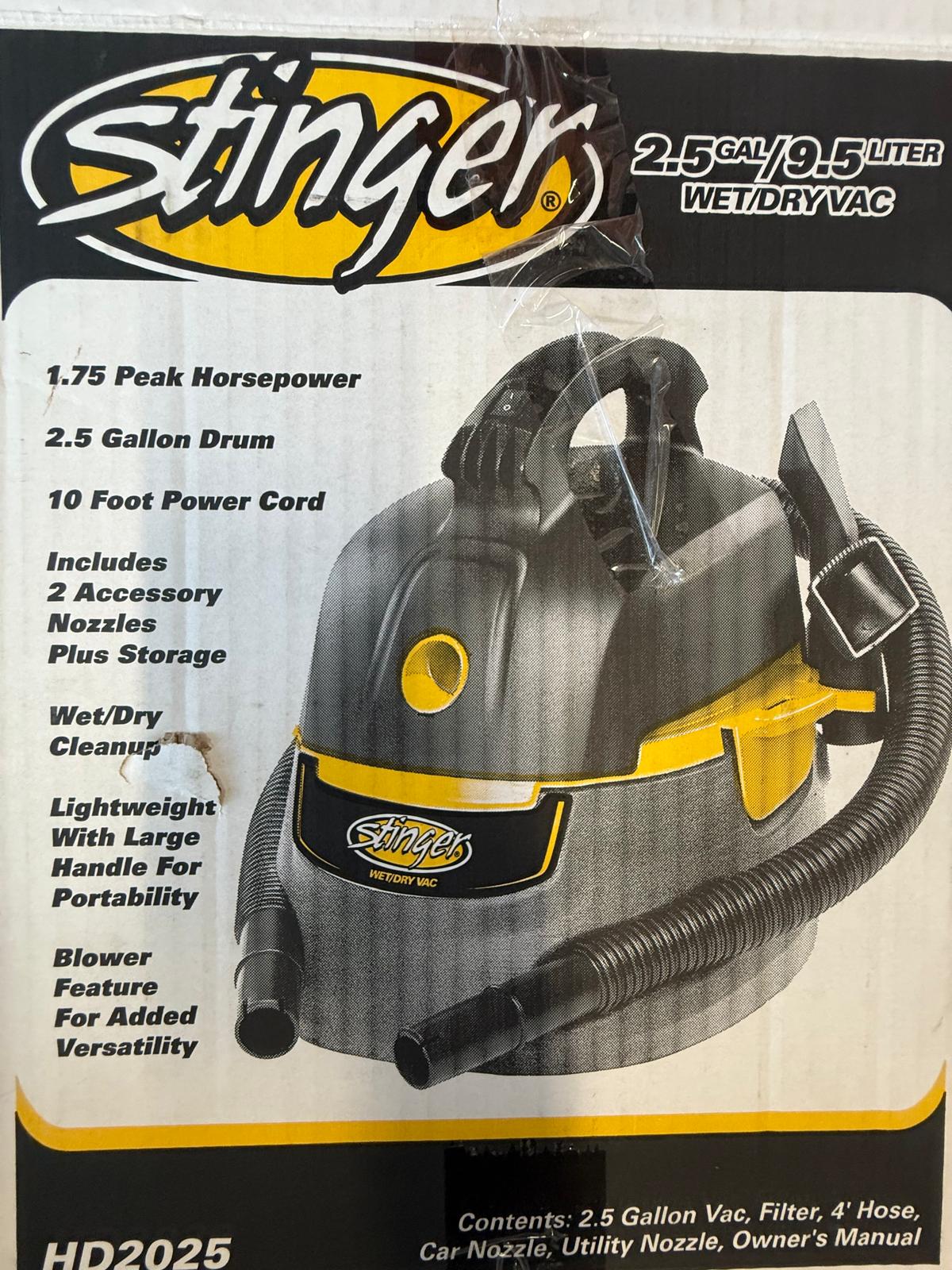 Stinger HD2025 2.5-Gallon 1.75 Peak HP Compact Wet/Dry Shop Vacuum