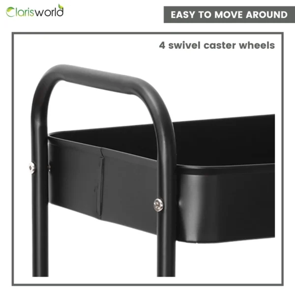 Storage Cart with 3-tier Rolling Utility Trolley with Lockable Wheels and handle - Image 3