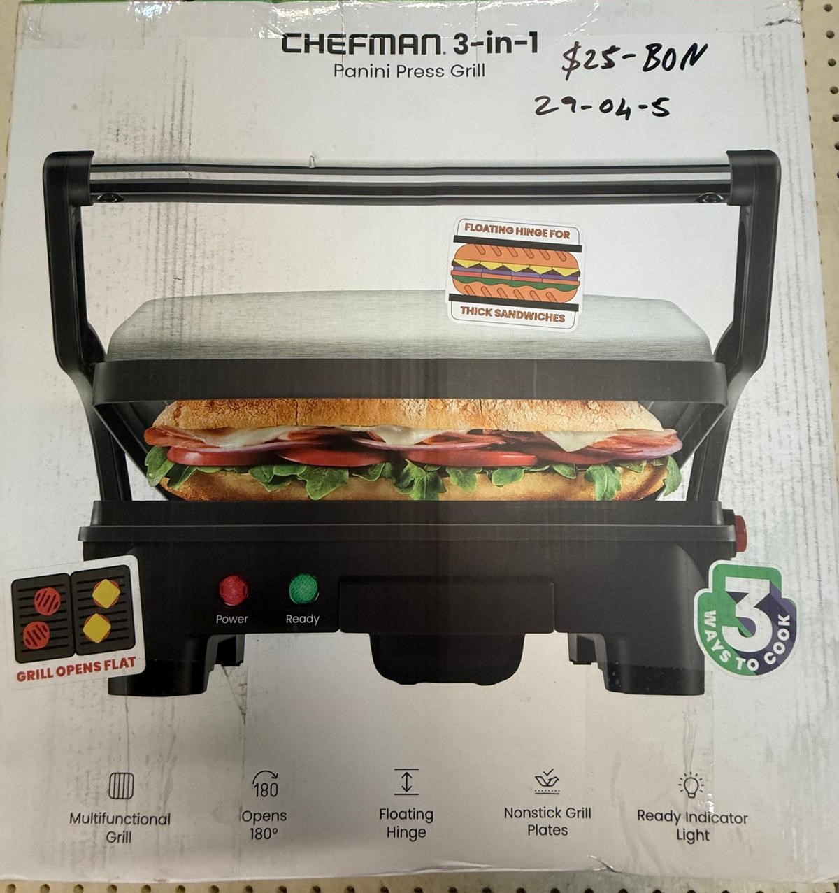 Chefman Panini Press Grill and Gourmet Sandwich Maker Non-Stick Coated Plates