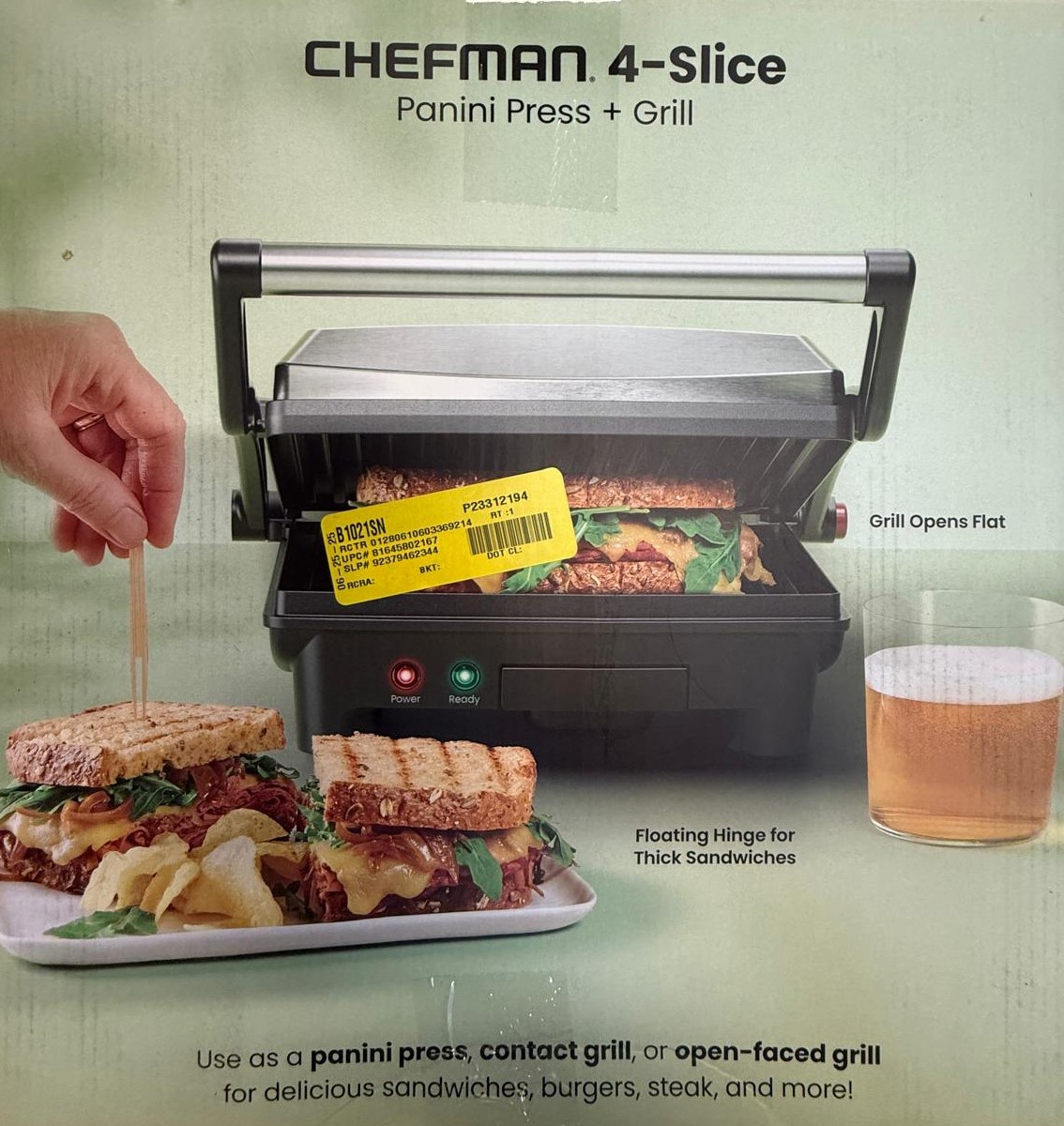 Chefman 4-Slice Panini Press + Grill