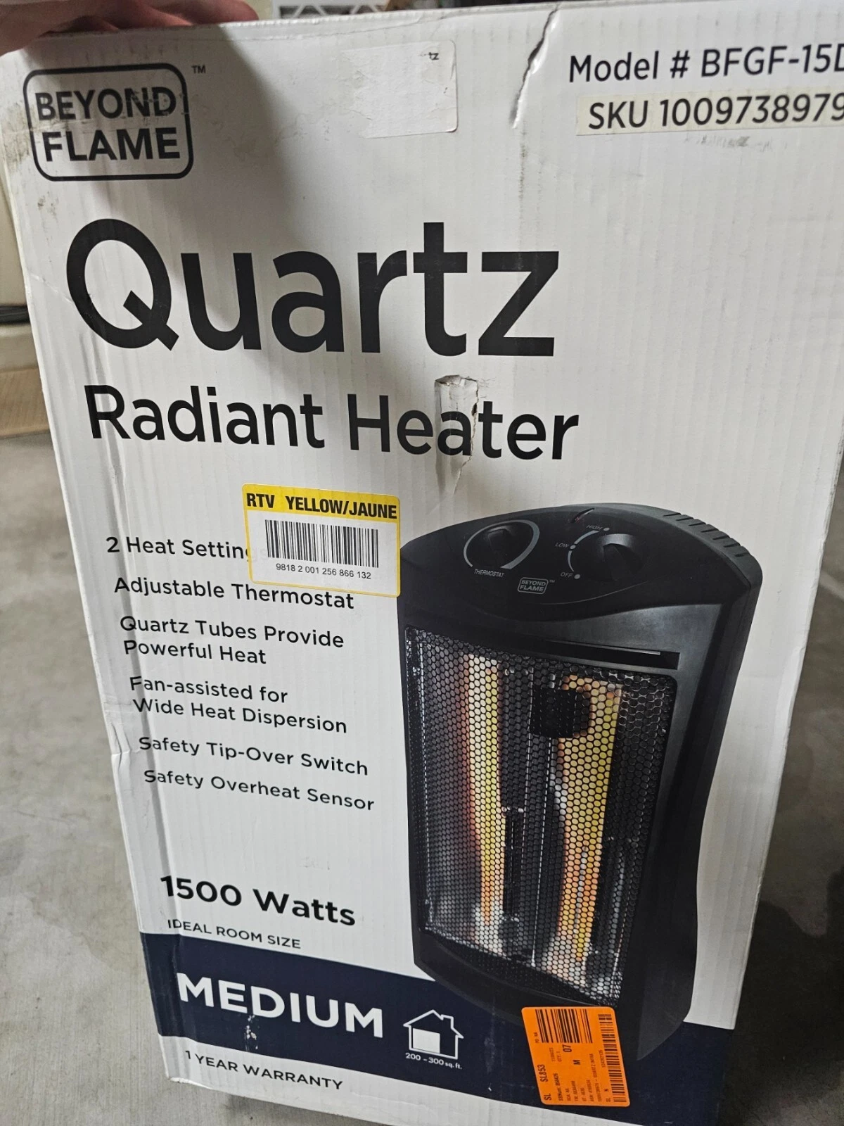 1500-Watt Black Electric Tower Quartz Infrared Space Heater with Thermostat