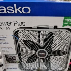 Lasko Power Plus 20 3-Speed Box Fan,Gray,Weather Shield, 2000 CFM, Carry Handle