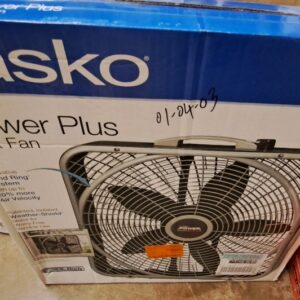 Lasko Power Plus 20 in. 3 Speed Box Fan for Home in Gray w/ Weather Shield Design for Window Use
