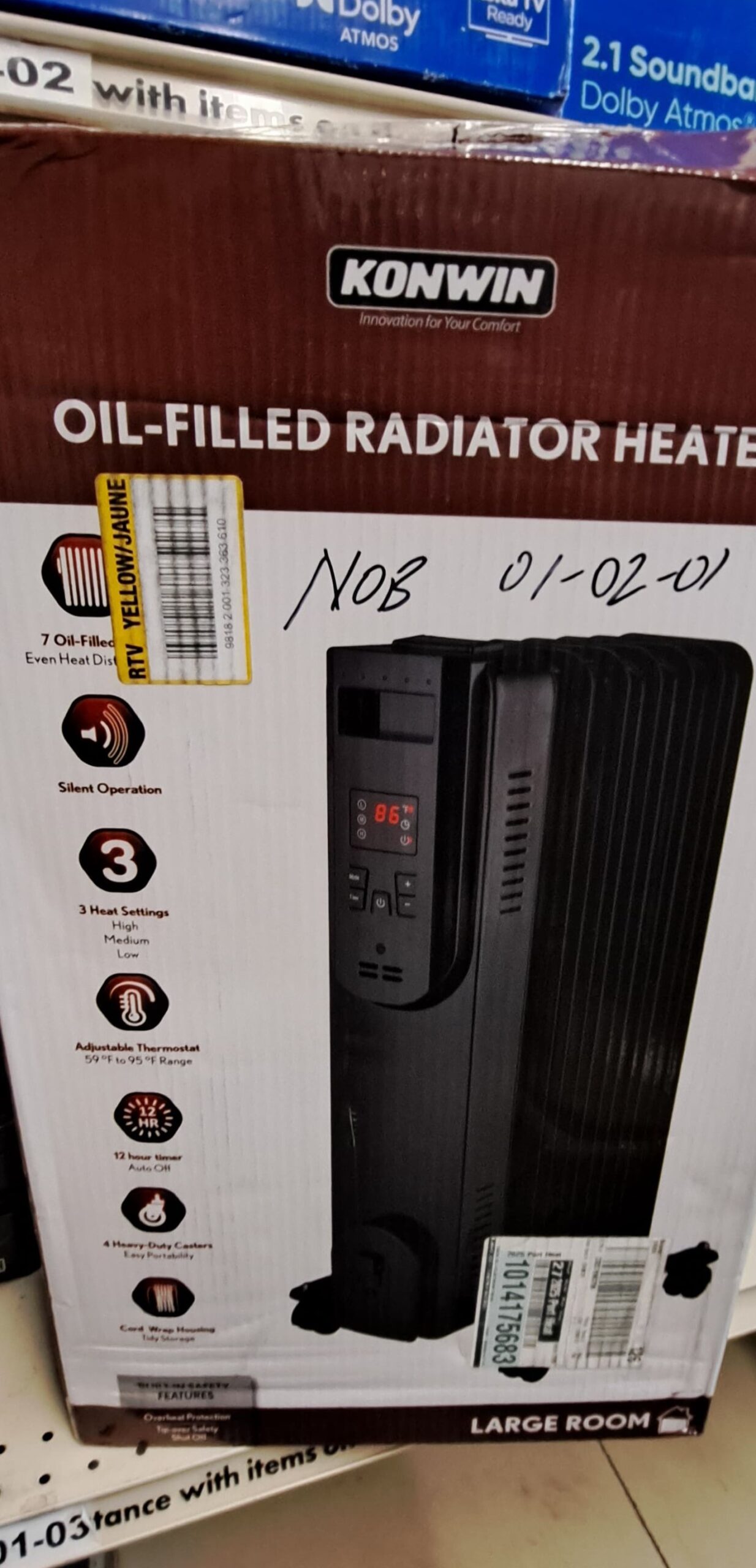 Konwin 1500-Watt Black Electric Oil-Filled Radiator Space Heater w/ Remote