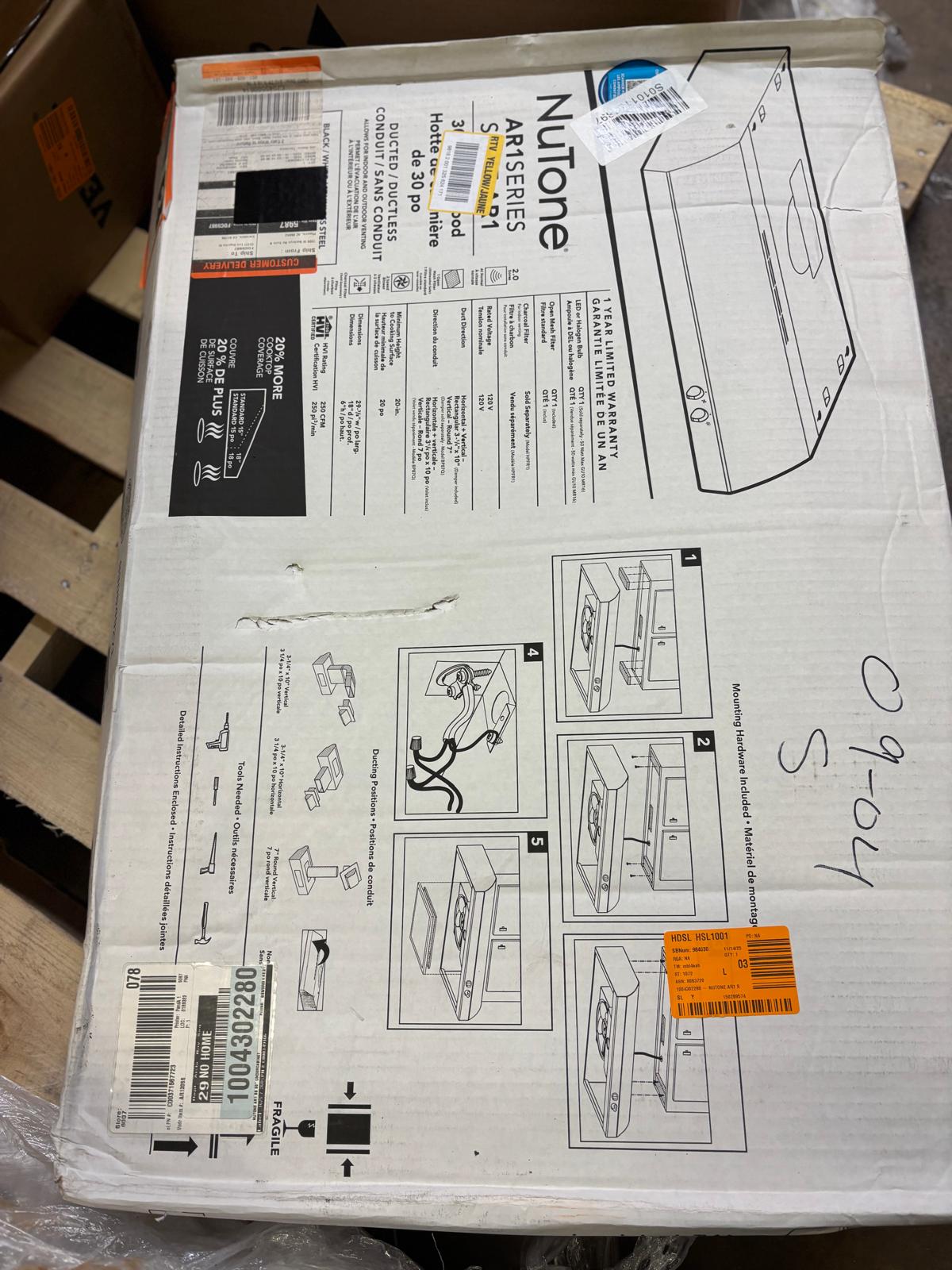 Broan NuTone AR1 Series 30 in. 270 Max Blower CFM 4-Way Convertible Under-Cabinet Range Hood