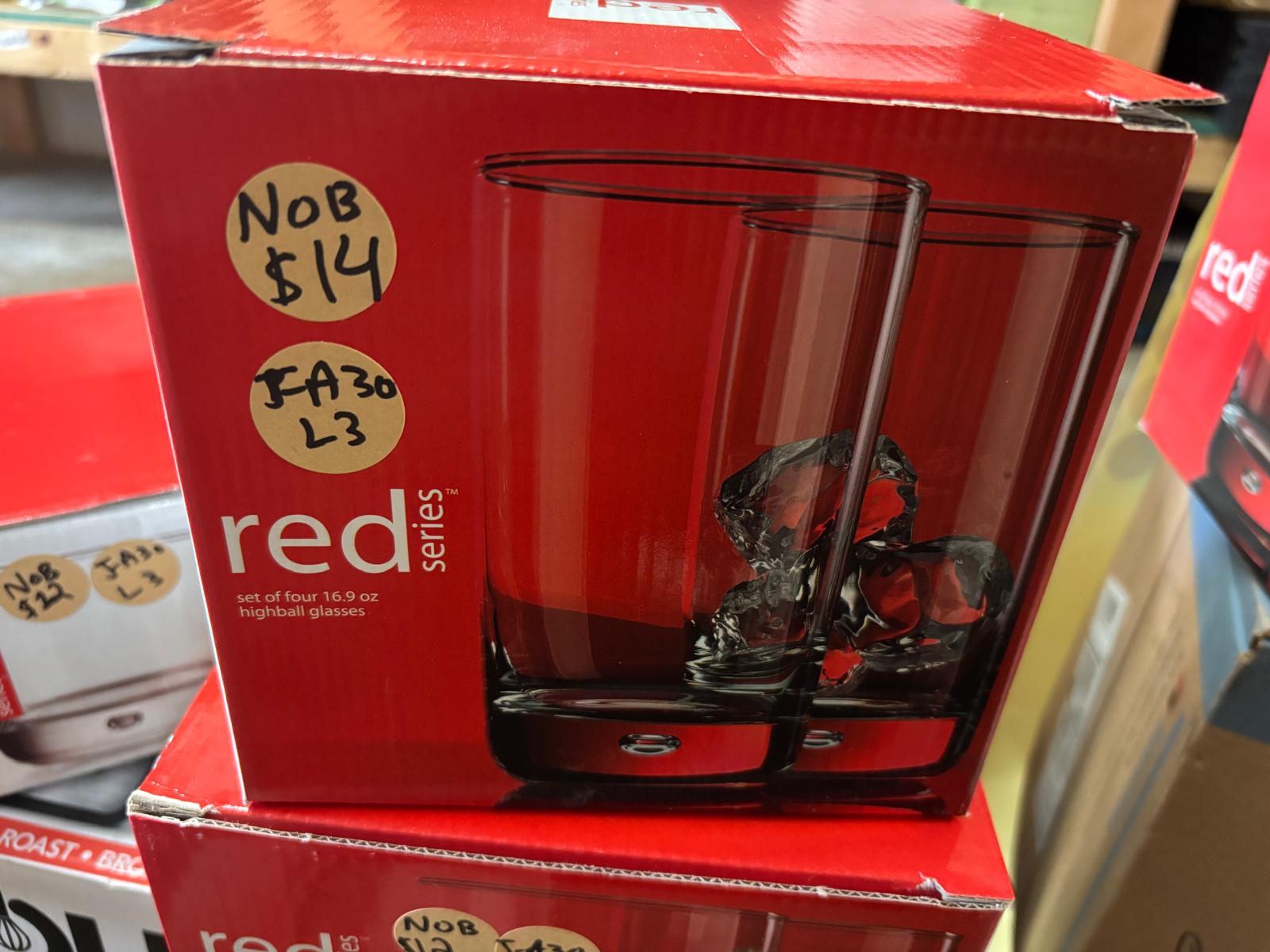 Set of four Home Essentials & Beyond Red Series highball glasses