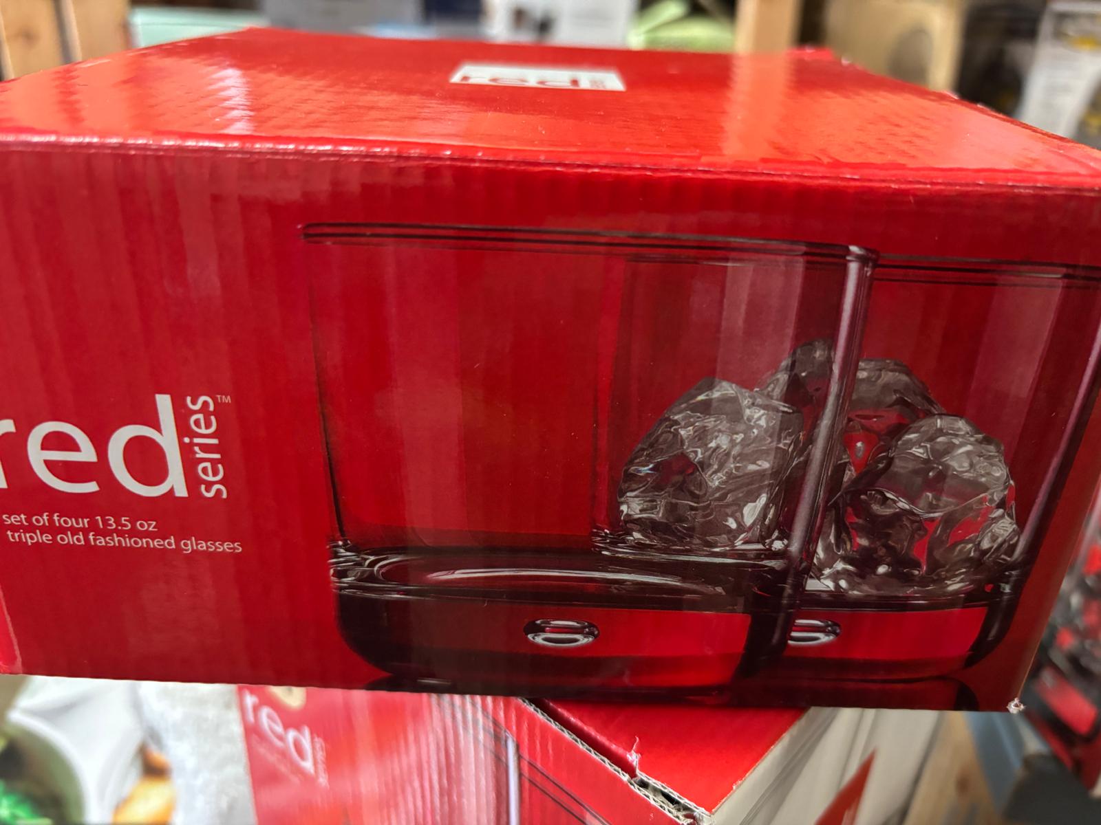 Set of 4 Red Series Triple Old Fashioned Glasses