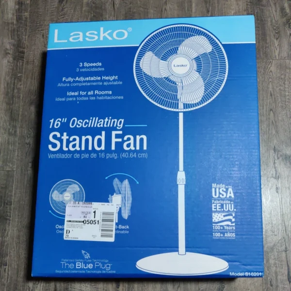 Lasko 16 in. 3 Speed Oscillating Pedestal Fan for Home in White with Adjustable Height, Tillt Back Head and Easy Assembly