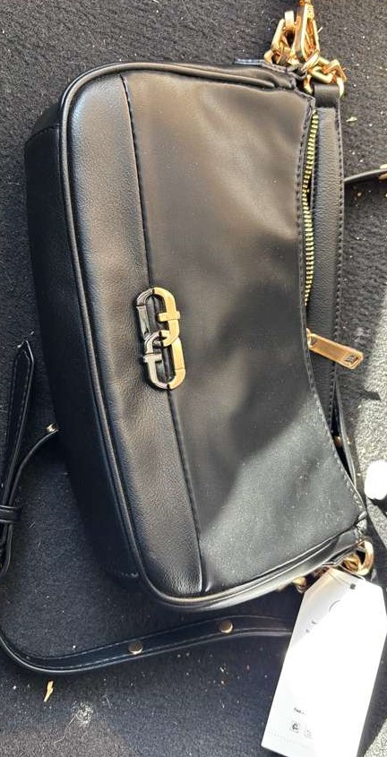 black faux leather shoulder bag