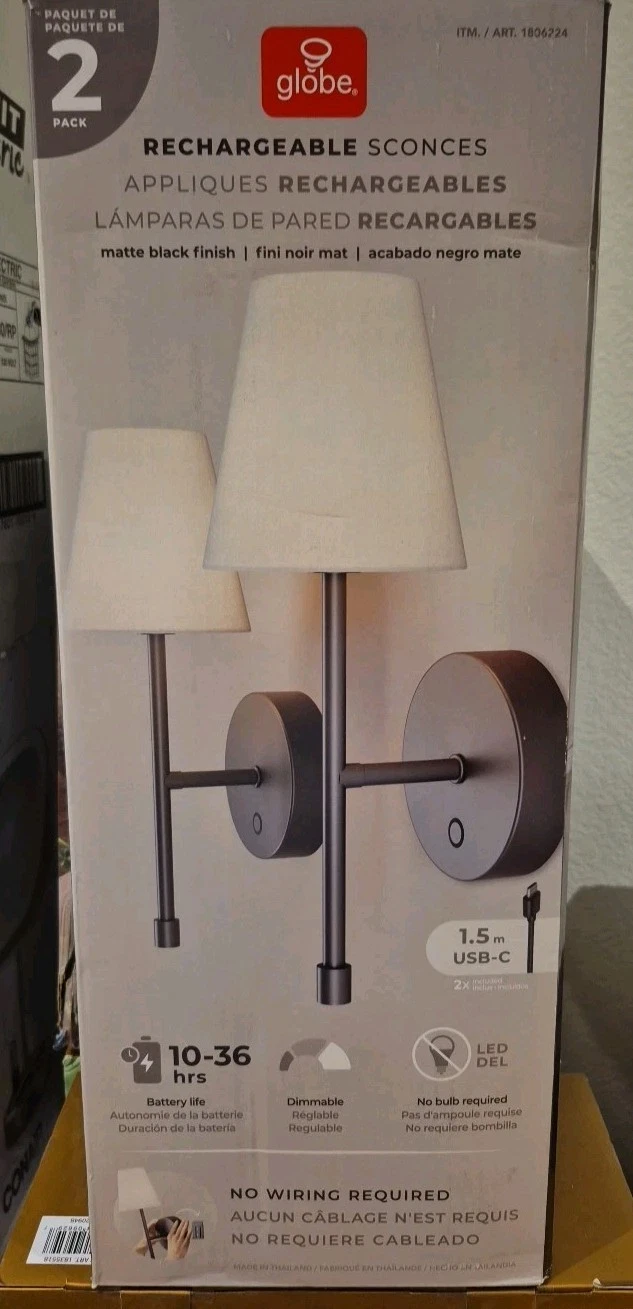 Globe Electric Wireless Rechargeable LED Integrated Wall Sconce 2-pack