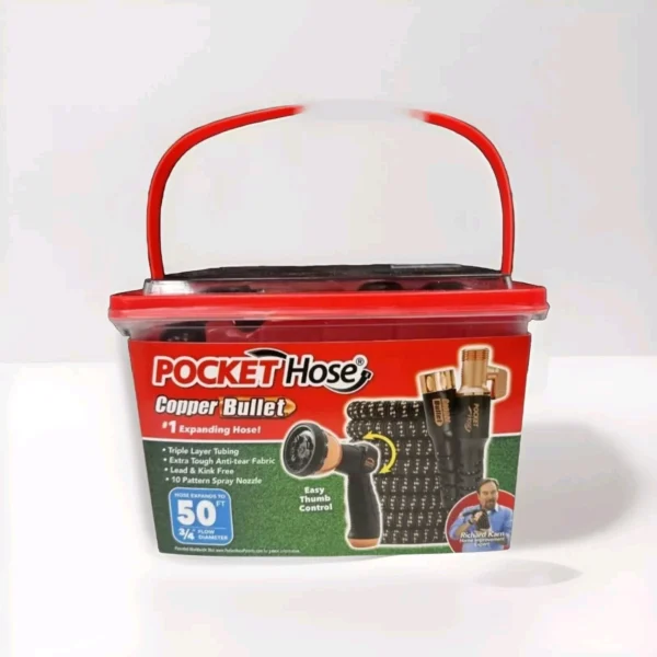 Copper Bullet by Pocket Hose, 34 x 50 ft Expandable Garden Hose with Thumb Spray Nozzle