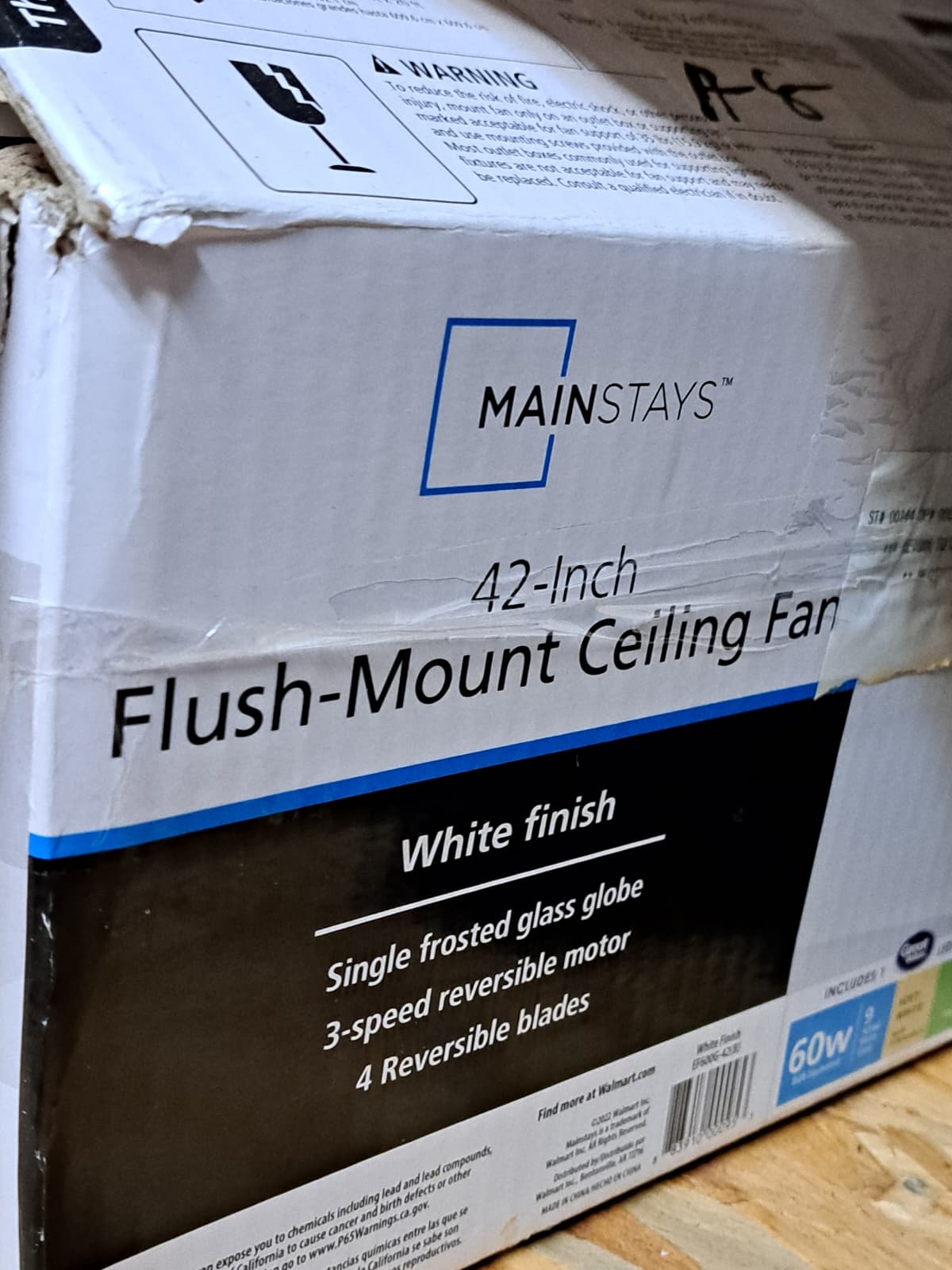 Mainstays 42-inch Flush-Mount Ceiling Fan.