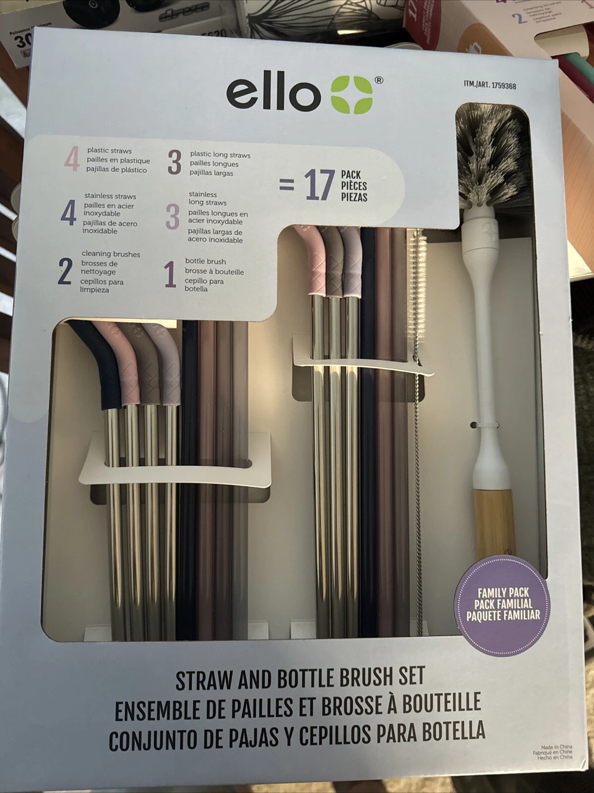 ello Straw and Bottle Brush Set Family Pack, 17 Pieces