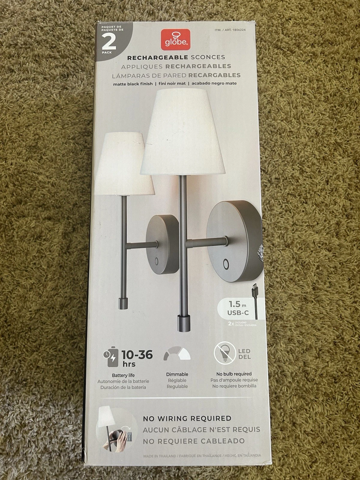 Globe Electric Wireless Rechargeable LED Integrated Wall Sconce.