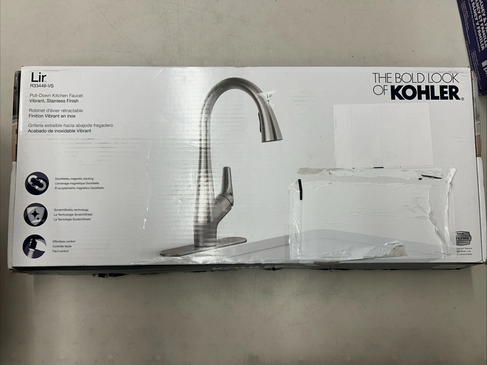 Kohler Lir  pull-down kitchen faucet in a Vibrant Stainless finish.