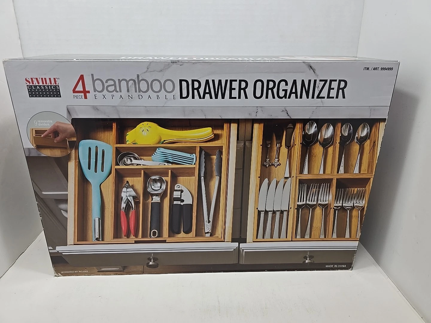 Seville Classics Bamboo 4-Piece Expandable Drawer Organizer Set