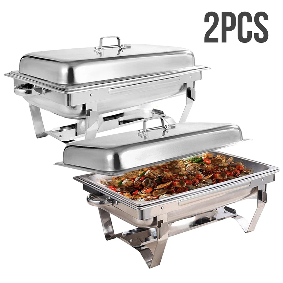 Chafing Dishes for Buffet Set of 2/4/6, 9QT Rectangular 201 Stainless Steel - Image 2